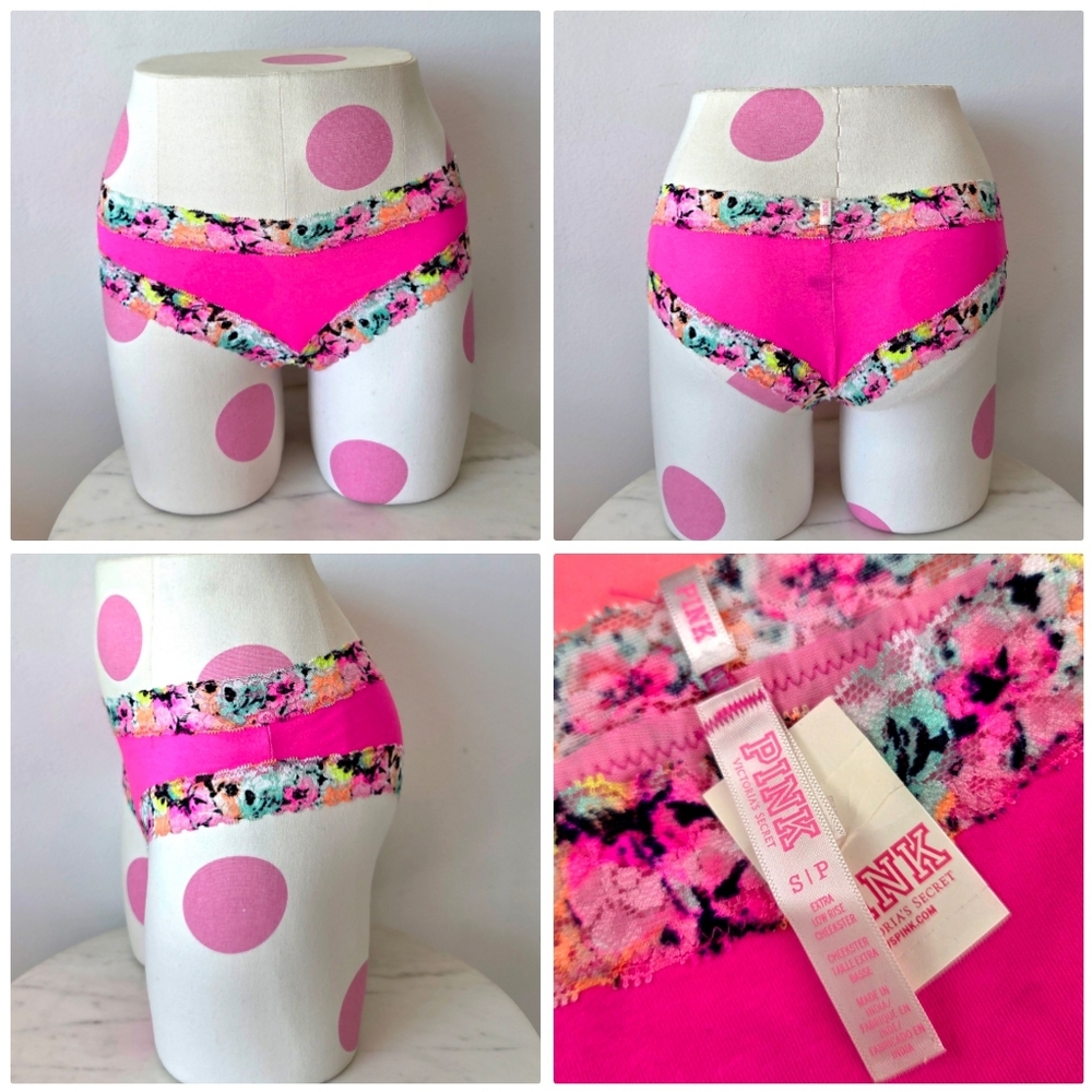 Victoria's Secret PINK VTG Extra Low Rise Cheeky Panty Rainbow Floral Lace NWT - Picture 1 of 13
